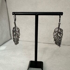 Marcasite and Gunmetal Drop Feather Earrings